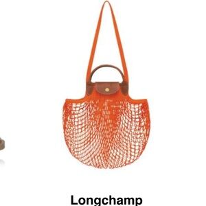 Longchamp Large Le Pliage Filet Knit Mesh Bag- Orange